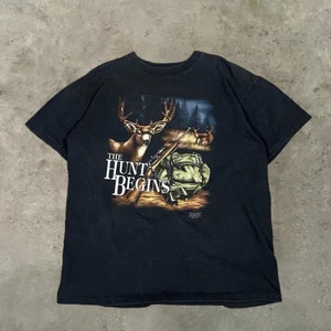 Vintage 3d emblem The hunt begins buck black graphic t shirt cmj Men Large - Picture 1 of 5