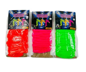 Neon Leg Warmers For 80's Halloween Costume Cosplay 3 PACK, Pink Orange & Green - Picture 1 of 4