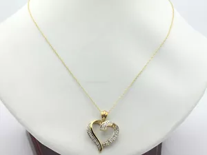 10k Gelbgold YG schöne individuelle 18" Halskette Diamant Herz Charm 3g #9986 - Bild 1 von 1