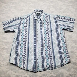 Vintage Woolrich Shirt Mens XL Blue Southwestern Aztec Print Short Sleeve - Picture 1 of 11