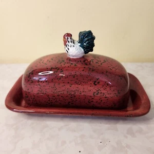 World Market Covered butter dish red Rooster Ceramic o9 - Picture 1 of 6