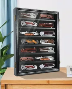 Vitrina de cuchillos gabinete 14+ madera negro cuchillo de bolsillo soporte pared caja sombra - Imagen 1 de 14