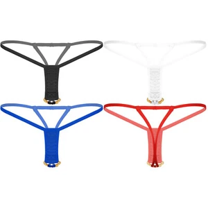 Tanga de tirantes con anillo tórico con cuentas espalda en T tanga bolsa ropa interior calzoncillos para hombre - Imagen 1 de 13