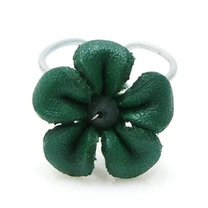 Precioso Anillo Ajustable de Cuero Genuino y Cristal con Flor Verde Oscuro - Imagen 1 de 3