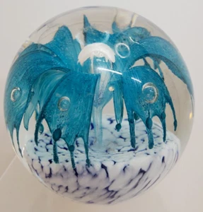 Hand Blown Blue Glass Ball, Office Paperweight Glass for Desk - Picture 1 of 7