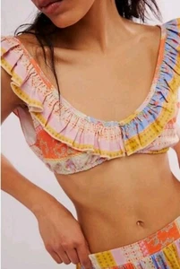 Free People As It Was TOP ONLY In Oaks Ruffle Print Size XS Crop Top NEW - Picture 1 of 6