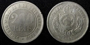 Brasilien Pedro II Kupfer-Nickel 1887 200 Reis 32 mm postfrisch - 857.000 km# 484 (27 797) - Bild 1 von 3