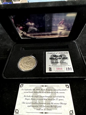 McGwire Nickel medal Coin + Motion Card Set-  Highland Mint- 62 Homeruns - Image 1 of 4