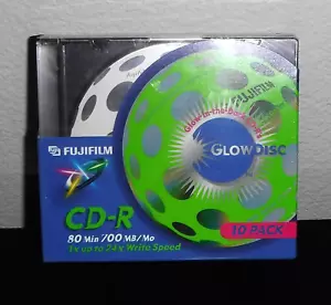 Fujifilm CD-R 80 Min 700 MB Glow Disc Glow In The Dark 10 Pack Case NEW & Sealed - Picture 1 of 5