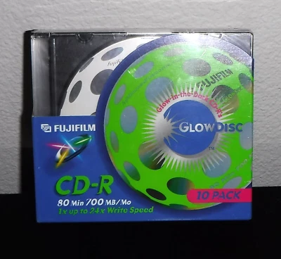 Fujifilm CD-R 80 Min 700 MB Glow Disc Glow In The Dark 10 Pack Case NEW & Sealed - Image 1 of 4