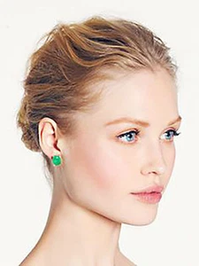 Kate Spade Hancock Park Earrings EMERALD GREEN OVAL FACETED STONE Gold GRASS GEM - Picture 1 of 10