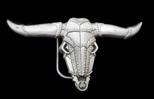 3D ROBOTIC LONGHORN SKULL BELT BUCKLE VINTAGE 1997 GAP PEWTER - Picture 1 of 2