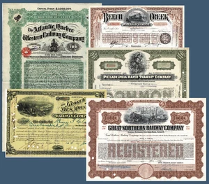 5 old American Railway Shares and Bonds including Great Northern Railway Co - Picture 1 of 6