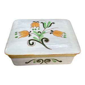 Vintage Terra Rose Stangle Keramik gelb Blumen Schmuck Zigarettenschachtel  - Bild 1 von 11