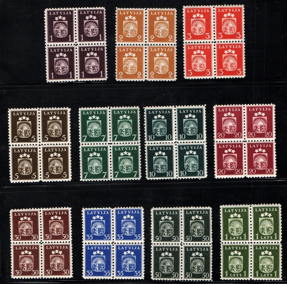Brasão de armas Letônia Scott 217-29, blocos de 4 MNH - Imagem 1 de 1