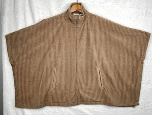 LL Bean Cape Poncho Damen mittelbraun Fischgrät Fleece Taschen durchgehender Reißverschluss - Bild 1 von 10