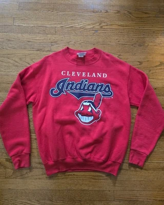 Vtg Cleveland Indians Chief Wahoo Crewneck Sweatshirt Red Lee Nutmeg Size Medium - Image 1 of 4