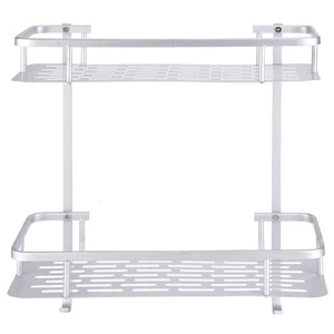 Double Layers Aluminum Wall Mounted Storage Shelf Rack With 2 Hanging Hooks SPG - Picture 1 of 7