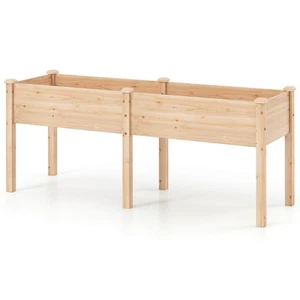 Raised Garden Bed Elevated Fir Wood Planter Box w/ 2 Large Planting Areas - Picture 1 of 10