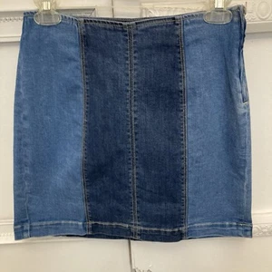 Denim Mini Skirt Tight Y2K Pacsun 26 Waist Womens 2 Tone Panel Jean Skirt - Picture 1 of 16