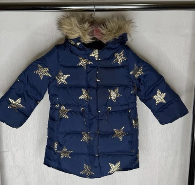 Baby Gap Long Warmest Puffer Coat Navy Gold Stars 2T Toddler Hooded - Image 1 of 4