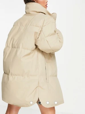 ASOS Design Rubberized Oversized Puffer Jacket Snap Closure Size 2 Tall Camel  - Image 1 of 4