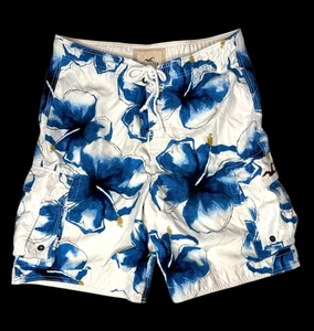 Y2k Vintage Hollister Floral Swim Cargo Boardshorts Herren XL weiß blau Hawaii - Bild 1 von 6