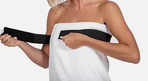 New Towel Topper SET OF 2 Bath Beach Towel Elastic Bands Adobe Print Black White - Picture 1 of 11