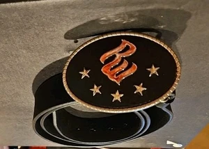 Seltener Vintage Rocawear schwarzer Ledergürtel mit Flammenschnalle - Größe 40 - Bild 1 von 8