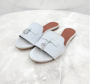 Loro Piana Blue Summer Charm Suede Sandal Slippers 116431906 - Picture 1 of 6