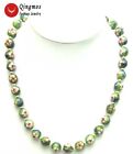 12mm Round Green Cloisonne Beads Necklace for Women White Flower 20" Chokers