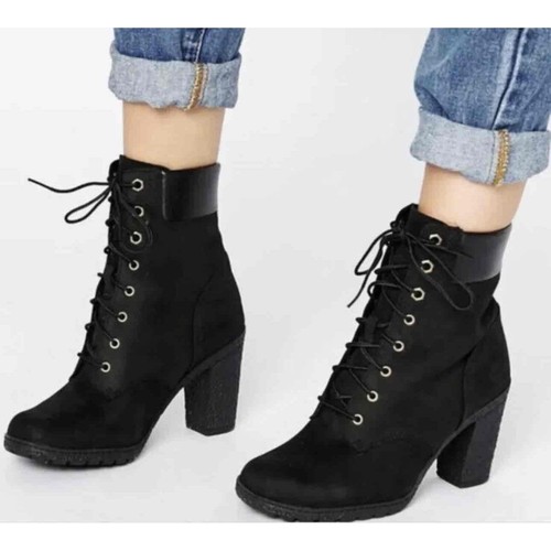 Stivali da donna Timberland neri stringati tacco a blocco US 7