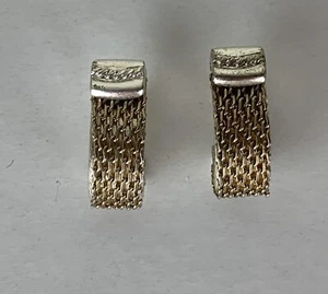 Vintage Signed MONET Two Tone Loop Twist Clip On Earrings Chain - Picture 1 of 7