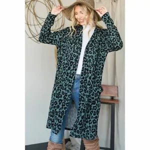 Precioso cárdigan tejido manga larga estampado animal J plumero-verde azulado talla pequeña - Imagen 1 de 1