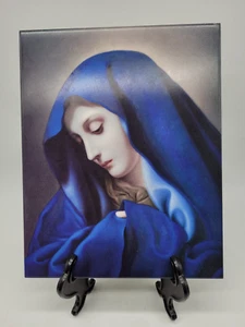 Vintage Villeroy & Boch Porzellan 8x10 Fliesen Plakette blaue Madonna @ Gebet religiös - Bild 1 von 4