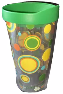 *TERVIS*16 oz FIESTA*SUNNY POPPY DOTS*Tumbler Mug Travel Cup GREEN Lid*Orange* - Picture 1 of 7