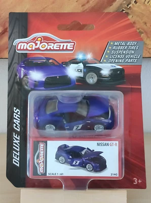 Majorette Deluxe Cars Nissan GT-R Modellino Auto Scala 1:61 Viola Satinato Nuovo - Immagine 1 di 4