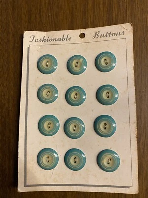 Vintage 12 Plastic Green Cream Round 2 Hole Buttons 3/4" - Image 1 of 2