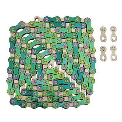Cadena de 12 velocidades TAYA TOLV-121 126 eslabones con eslabón conector, verde/plateado Foto 1 de 2