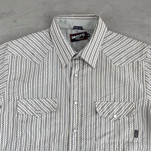 Billabong Western Shirt Men Medium White Geometric Stripe Slim Fit Pearl Snap - Picture 1 of 8