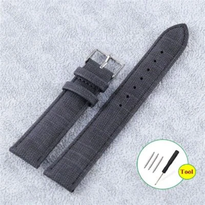 Correa de reloj retro de nailon correa de cuero de lona 10 12 14 16 18 20 mm 22 mm tela Foto 1 de 4