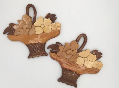 Cesta de madera de flores 3D colgante de pared marrón piezas hechas a mano Cottagecore Foto 1 de 4