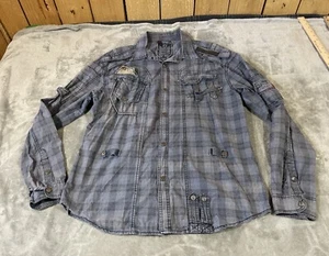 Fusai Shirt Mens Extra Large Blue Long Sleeve Snap Button Up Pockets Zip Patch - Picture 1 of 16