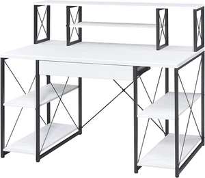 Acme Amiel Wooden 1-Drawer Writing Desk with Small Hutch in White and Black - Picture 1 of 5