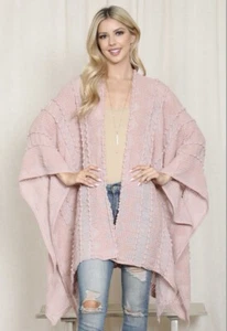 Blush Pink Bohemian Open Front Cardigan Kimono Cover UP - Picture 1 of 5