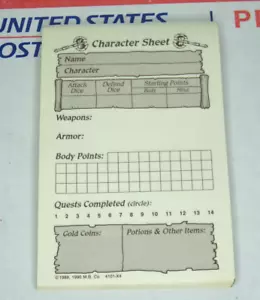 Juego de mesa Hero Quest 1990 repuesto hoja de personaje almohadilla solo pieza 1989 - Imagen 1 de 3