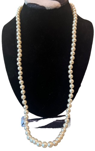 OFF WHITE Collana Vintage Finto Annodato Tra Vetro Perle Classico Off White Botte 28”