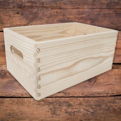Wooden Decorative Storage Crate Small Underbead Chest Open Box Natural Finish - Image 1 of 4