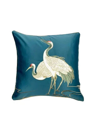 Almohada Decorativa Material Satinado Bordado Diseño Pájaro Gran Millennial Decoración Foto 1 de 4
