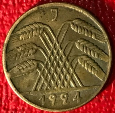 BETTER GRADE 1924 J GERMANY 10 REICHSPFENNIG COIN-APR049 - Image 1 of 2